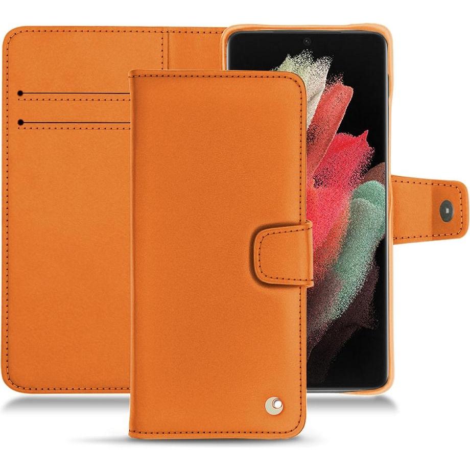 Noreve Lederschutzhülle Wallet (Samsung Galaxy S21 Ultra), Smartphone Hülle, Orange