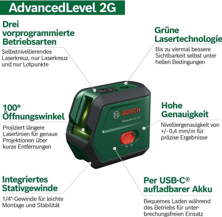 Produktbild Bosch Hausgeräte Kreuzlinien-Laser AdvancedLevel 2G Set 15 m, Reichweite (Kreuzlinienlaser)