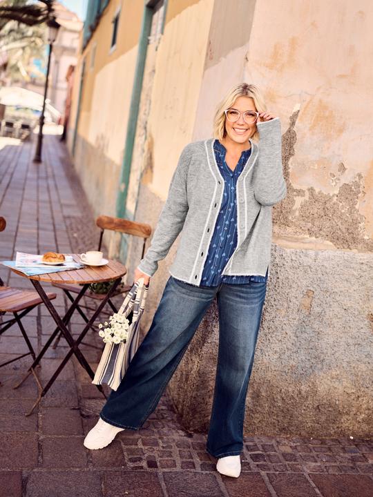 Produktbild Ulla Popken Strickjacke, Kontrastnaht, V-Ausschnitt, Langarm (62, 64)