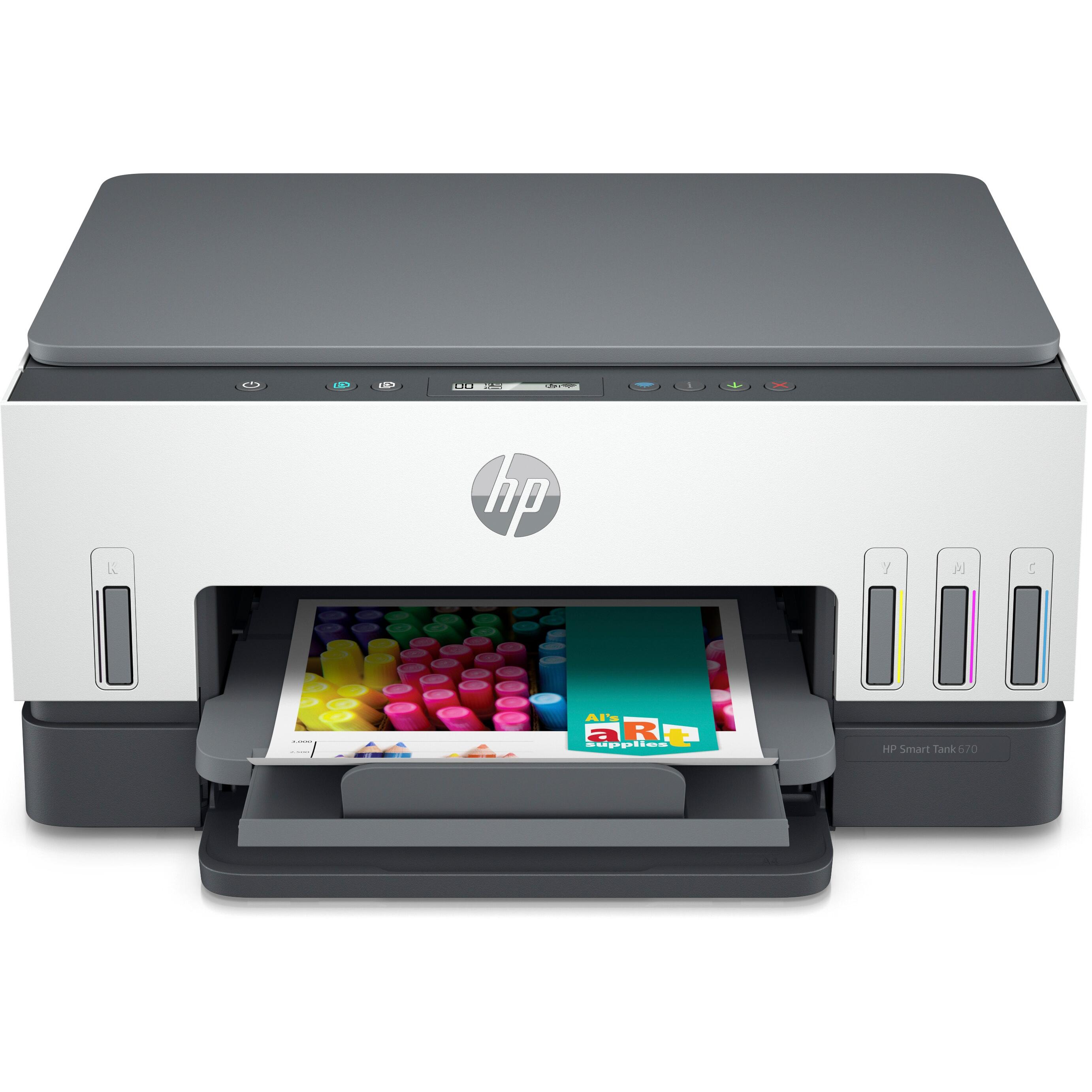 HP Smart Tank 670 Thermal Inkjet DPI pro Minute WLAN (Thermodirekt, Farbe), Drucker, Weiss, Grau