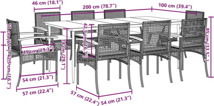 Produktbild vidaXL Garten Essgruppe (200 x 100 x 74 cm)