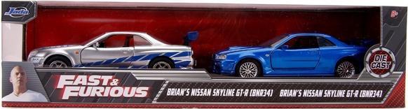 Immagine prodotto Jada Fast and Furious Brian's Nissan Skyline GT-R R34 Silver and GT-R R34 Blue 1:32 Die-Cast Metal 2-Pack