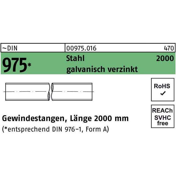 Zubehör Befestigungstechnik, Gewindestange DIN 975 M 6 x 2000mm Stahl galvanisch verzinkt