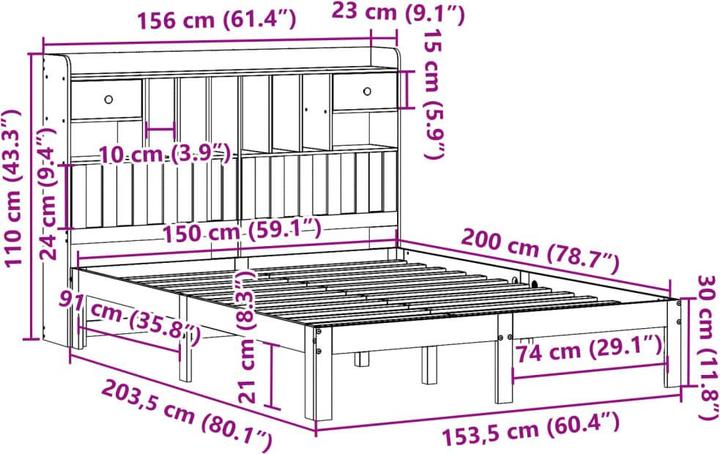 Produktbild vidaXL Bett mit Regal (150 x 200 cm)