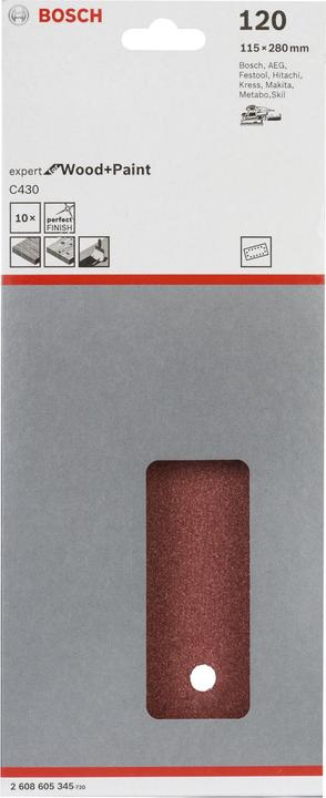 Immagine prodotto Bosch Professional Zubehör Foglio abrasivo C430, 115 x 280 mm, 120, 14 fori, confezione da 10 (120)