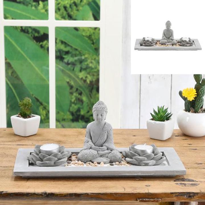 Cepewa Zen Garten Set mit Teelichthalter, ca. 33x14cm (1 x)