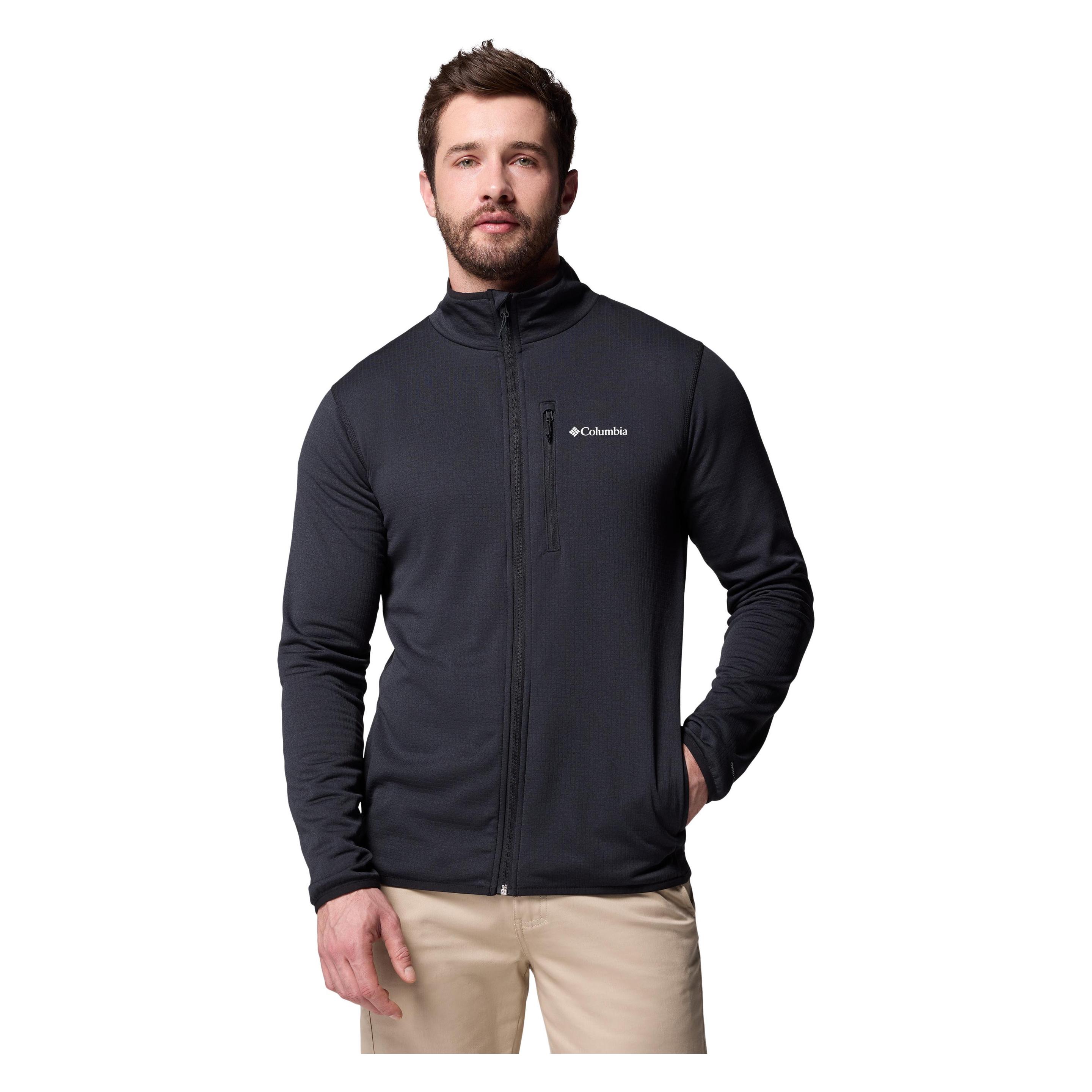 Columbia, Herren, Outdoorjacken, Essential Hike™ Grid Fleece Full Zip (S), Schwarz, S