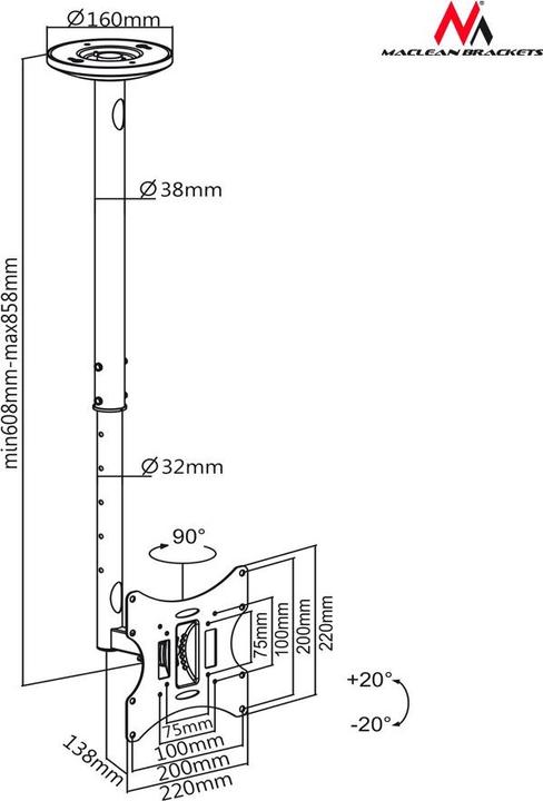Produktbild Maclean MC-504B (Decke, 42", 30 kg)