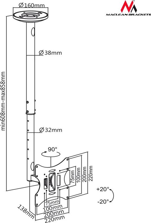 Produktbild Maclean MC-504B (Decke, 42", 30 kg)