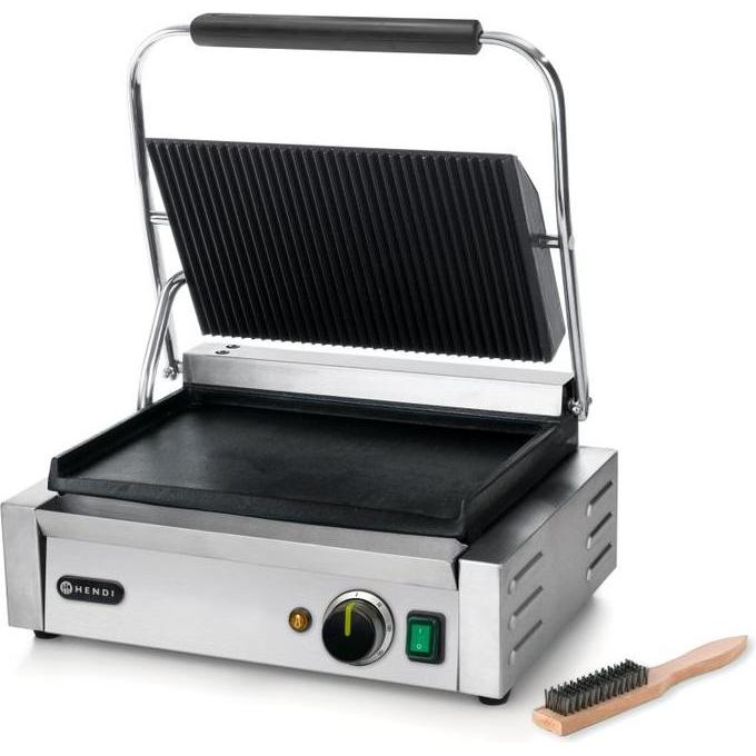 Hendi Paninigrill, oben gerillt, unten glatt, Tischgrill, Schwarz, Silber
