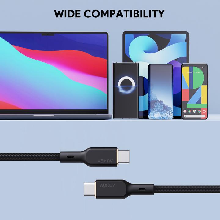 Produktbild Aukey USB-C Cable, 100W, 1m - Black (1 m, USB 2.0, 100 W)
