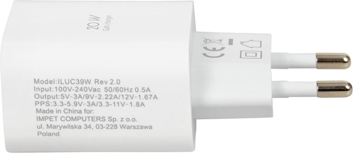 Actual product image iBox ŁADOWARKA SIECIOWA I-BOX C-39 USB-C PD20W Z KABLEM (20 W)