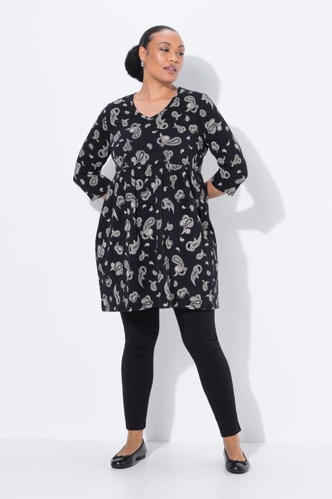 Image du produit Ulla Popken T-shirt long, décolleté en V et manches 3/4, coupe évasée (50, 52)