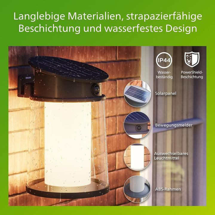 Immagine prodotto Philips Lampada da parete solare per esterni (500 lm, E27, IP44)