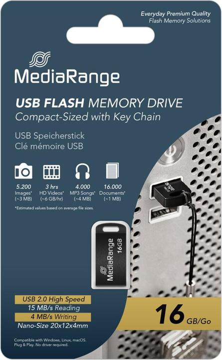 Productafbeelding MediaRange USB Nano geheugenstick (16 GB, USB-A)