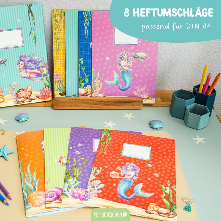 Produktbild Papierdrachen 8 Papierheftumschläge A4 Meerjungfrauen - Set 20 (A4)