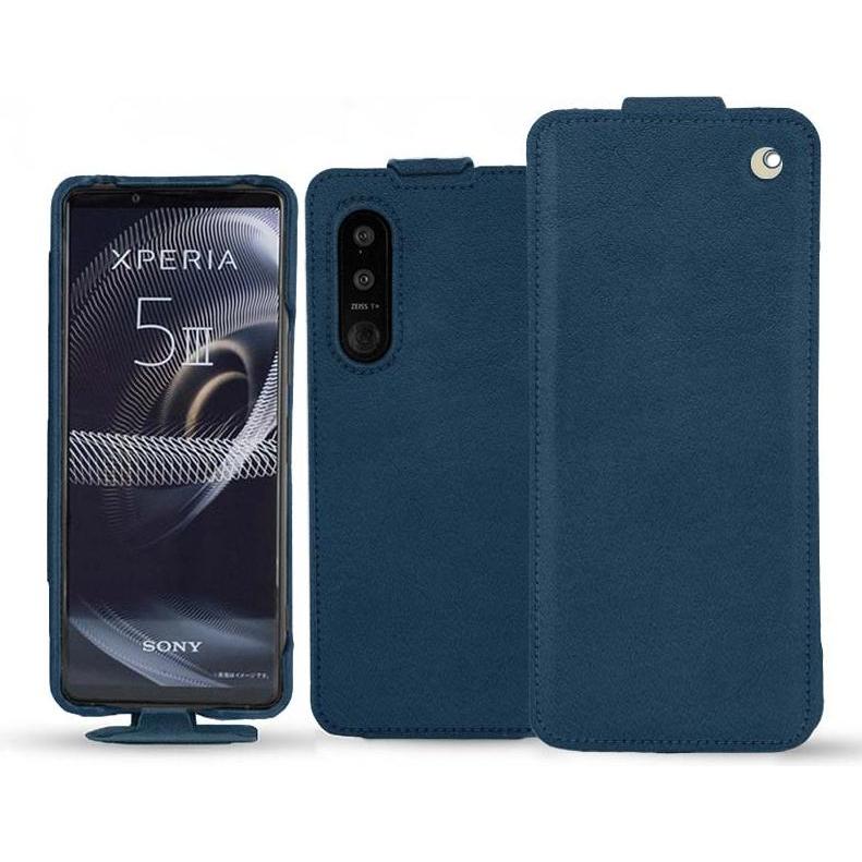 Noreve Lederschutzhülle vertikal (Sony Xperia 5 III), Smartphone Hülle, Blau