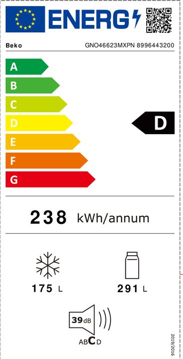 Energie-Label Beko GNO46623MXPN (466 l)