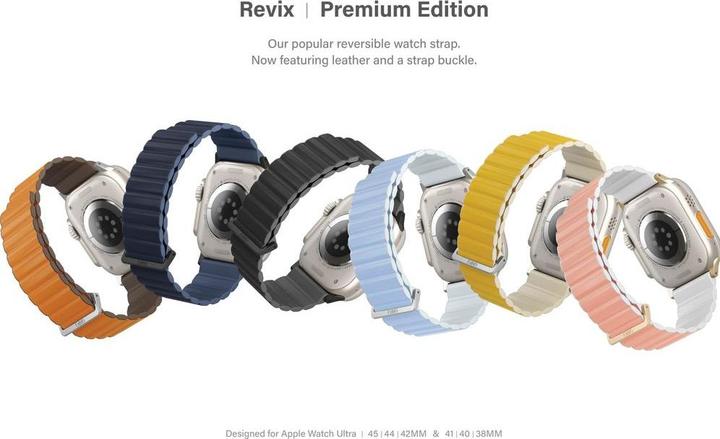 Produktbild Uniq pasek Revix Premium Apple Watch Series 1/2/3/4/5/6/7/8/SE/SE2 38/40/41mm Edition Reversible Mag (41 mm, ecological leather, Genuine Leather, Plastic, Silicon, Silicone, Stainless Steel)
