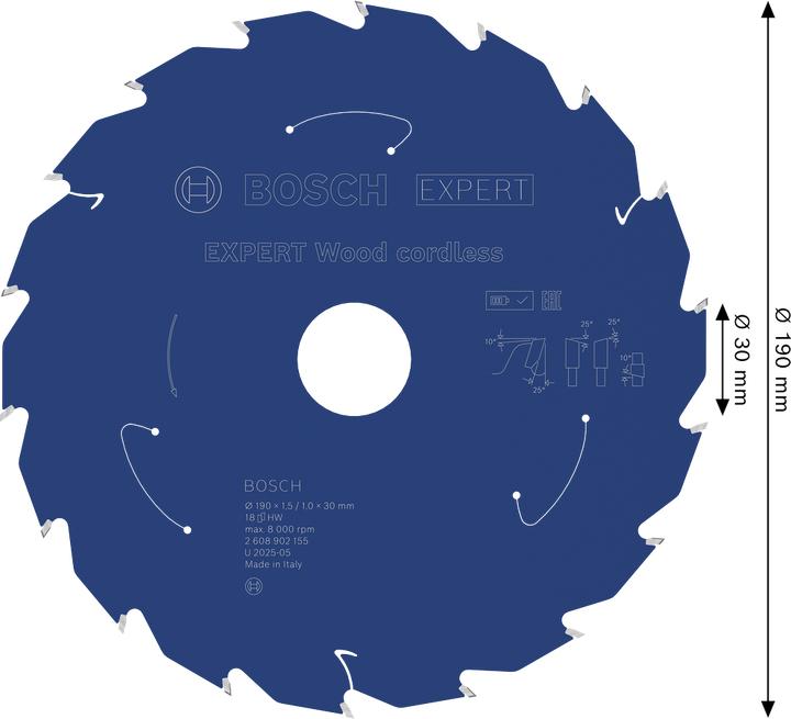 Produktbild Bosch Professional Zubehör EXPERT Wood Kreissägeblatt, 190x30 mm, T18
