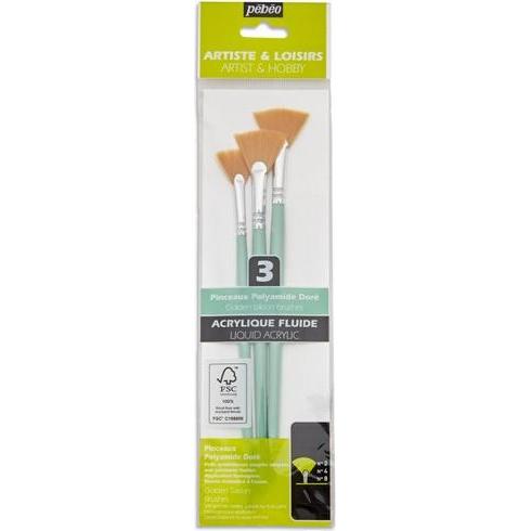 Pebeo, Pinsel, 3 goldene Poly-Fächer-MC-Bürsten