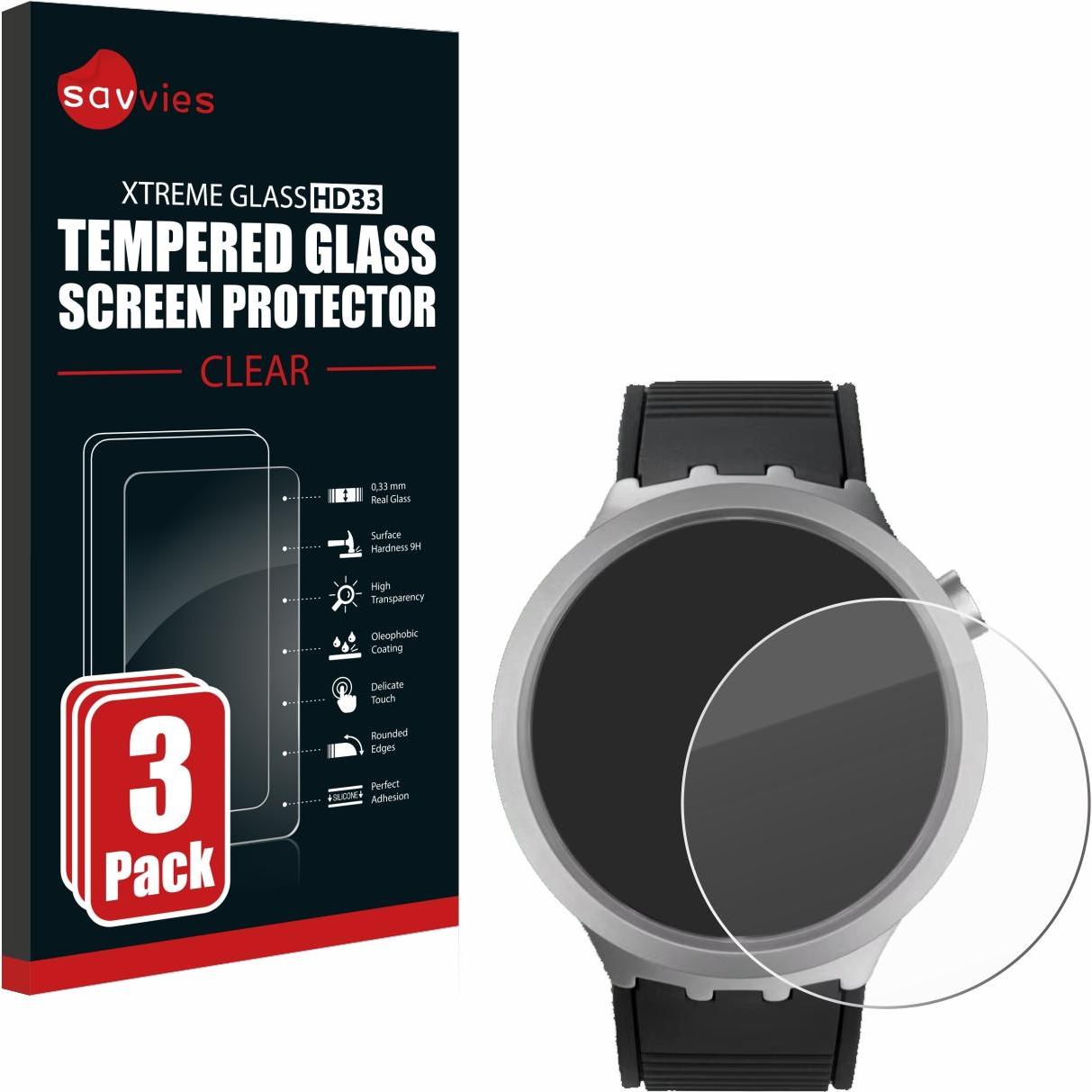 Savvies Panzerglas Schutzglas Displayschutz, Smartwatch Schutzfolie, Transparent