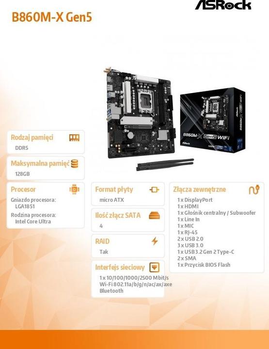 Productafbeelding AsRock B860M-X WiFi R2.0 1851 mATX HDMI/DP DDR5 (LGA 1851, Intel B860, mATX)