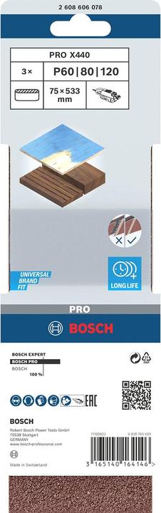 Produktbild Bosch Professional Zubehör PRO X440 Schleifband, 75 x 533 mm, G60, G80, G100, 3-tlg. (80)