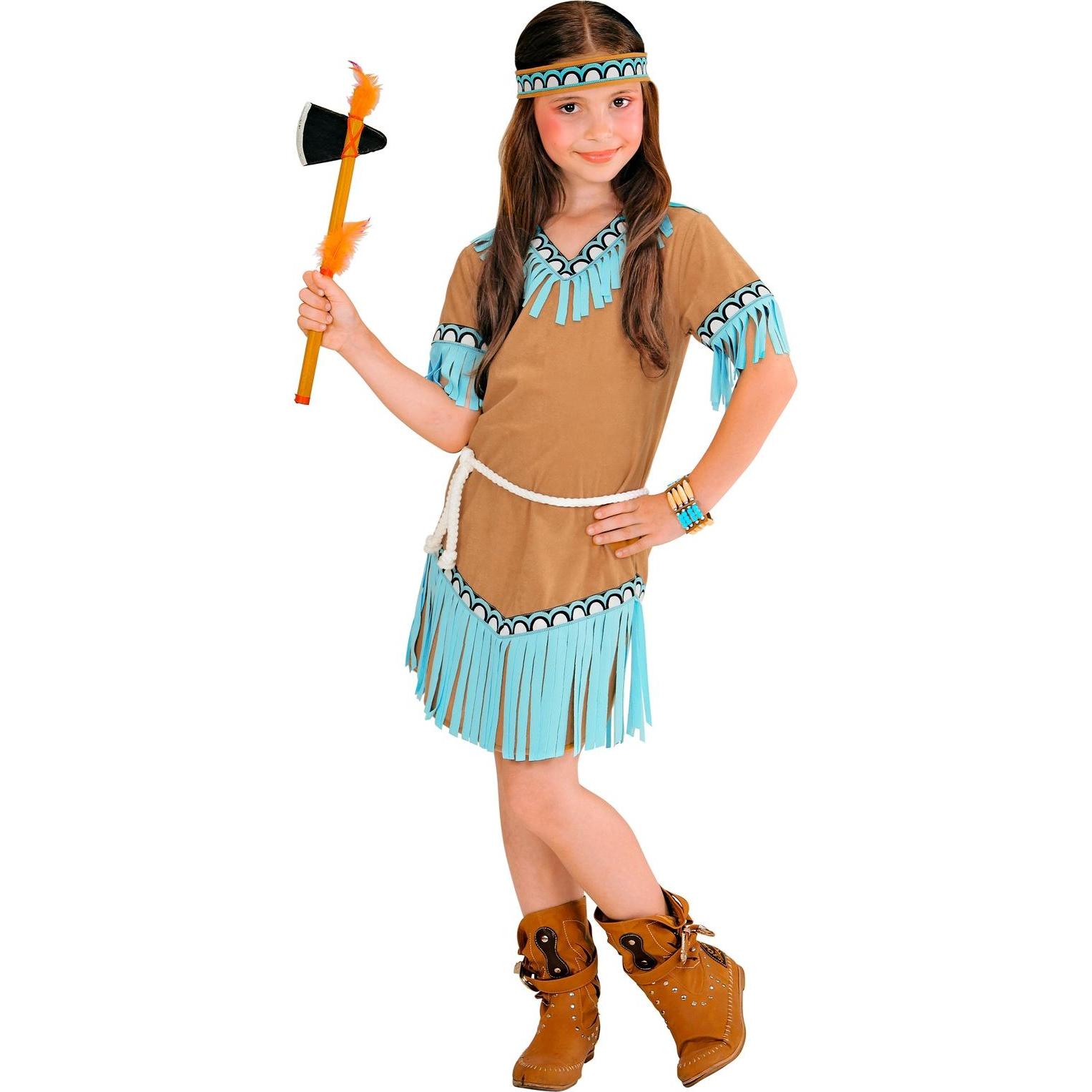 Widmann Indianerinnen Kostüm: Kleid, Gürtel, Stirnband (128)