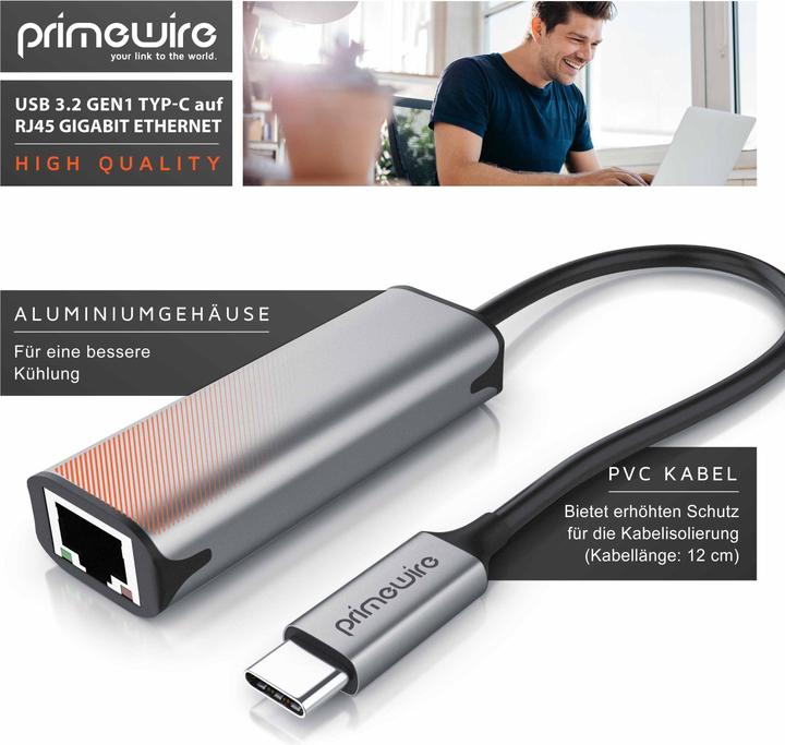 Actual product image Primewire Network adapter USB 3.2 type C to RJ45 socket LAN adapter, network adapter 2500Mbps Gigabit Ethernet (USB-C 3.2 Gen 1, RJ45 2.5 Gigabit Ethernet (1x))