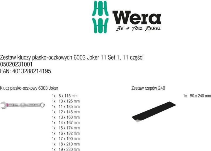 Image du produit Wera 6003 Joker 11 Set 1 (8 mm, 14 mm, 15 mm, 11 mm, 18 mm, 10 mm, 19 mm, 17 mm, 9 mm, 13 mm, 12 mm, 16 mm)