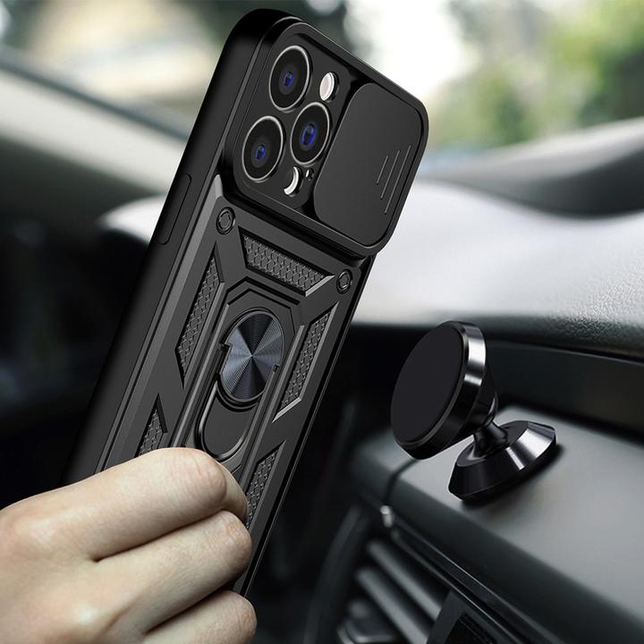 Actual product image Hurtel Hybrid Armor Camshield case for iPhone 14 Plus armored case with camera cover black (Apple iPhone 14 Plus)