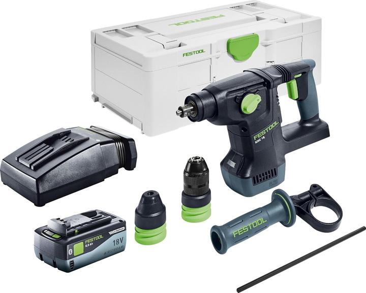 1x Festool KHC 18 EB marteau combiné sans fil, 1x mandrin C SDS KHC, 1x mandrin à serrage rapide KC 13 KHC, 1x poignée supplémentaire AH-50, 181 KHC, 1x butée de profondeur, 1x Festool BP 18 Li 8,0 HP-ASI HighPower bloc batterie, 1x Festool TCL 6 chargeur rapide, 1x Festool Systainer³ SYS3 L 187