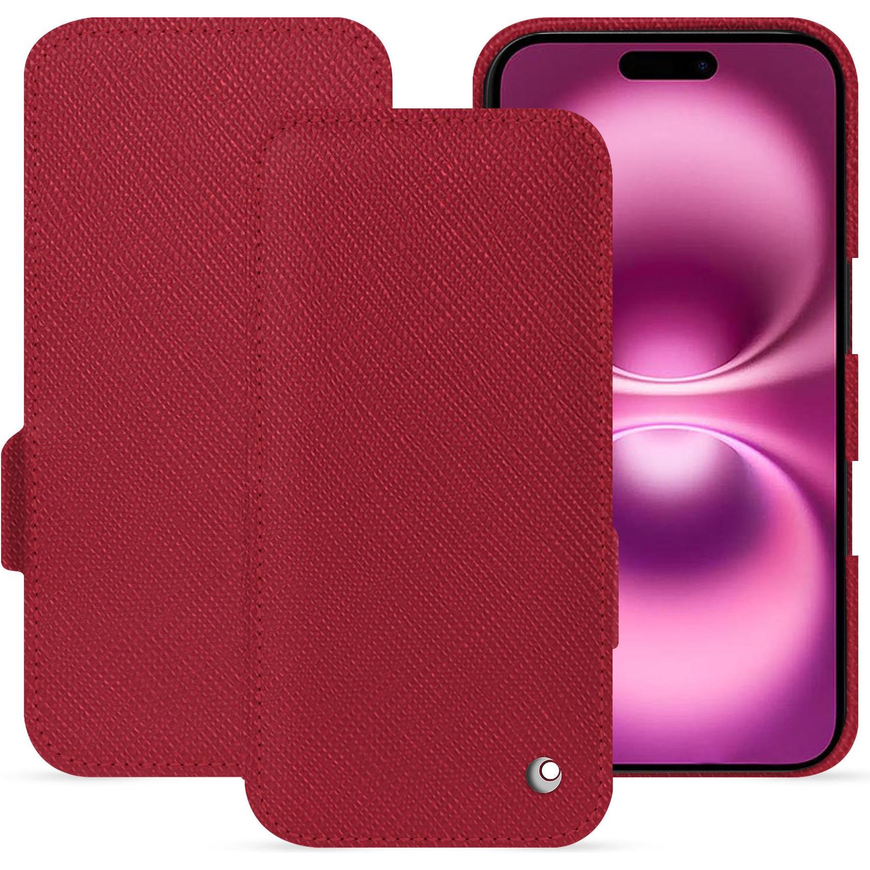 Noreve Lederschutzhülle horizontal (Apple iPhone 16 Plus), Smartphone Hülle, Rot
