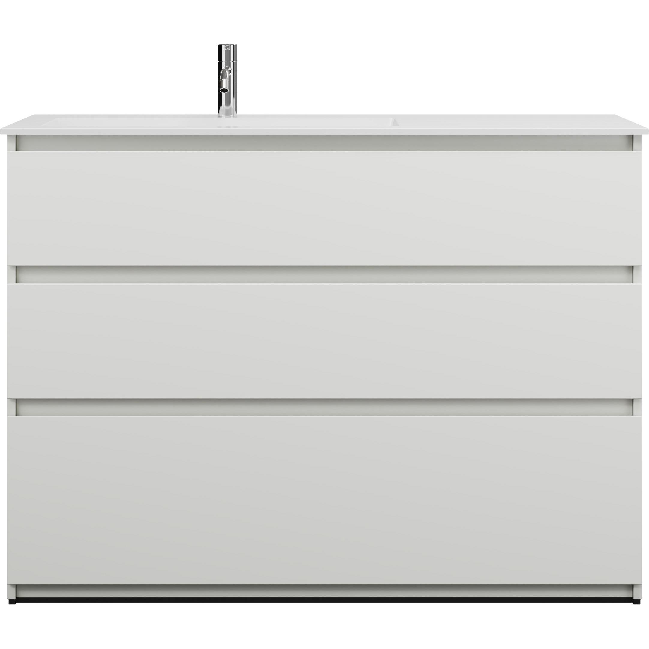 burgbad, Badmöbelset, Lin20 Mineralguss-Waschtisch Farbe Weiss Glänzend linksbündig inklusive Waschtischuntersch