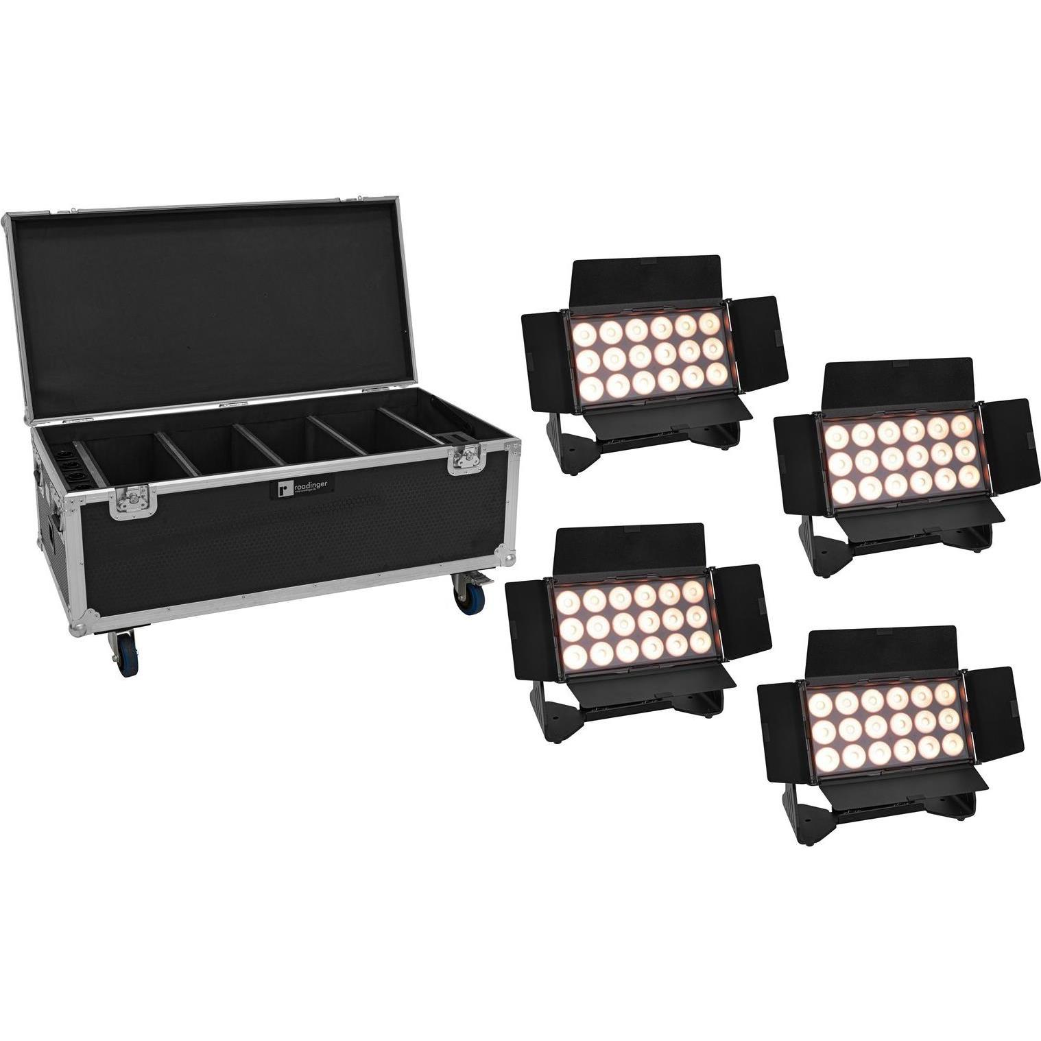 Eurolite Set 4x AKKU Multiflood IP 18x10W RGBW Wash CRMX + Case mit Rollen, Licht Set