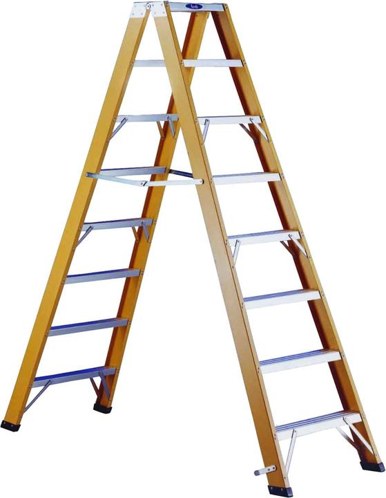Cimco Stufen-Stehleiter mit 2 x 8 Stufen, Höhe 2,00m, 10,5kg, 30.000V, Stufe 80 mm bre (Gerüst, 200 cm)