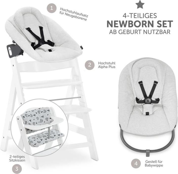 Produktbild Hauck Hochstühle Alpha Plus White 4-tlg. Newbornset Light Grey - (Hochstuhl)