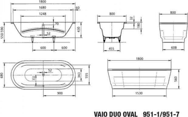 Produktbild Kaldewei Vaio Duo Oval 951 180x80cm