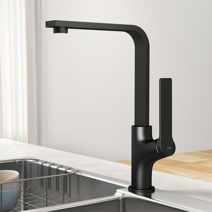 Produktbild Emke Küchenarmatur Schwarz Matt Ultradünnes Design 30x22x10 cm 360° Drehbar Edelstahl Einhebelmischer Mod