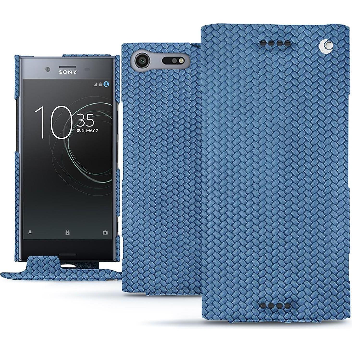 Noreve Lederschutzhülle vertikal (Sony Xperia XZ Premium), Smartphone Hülle, Blau