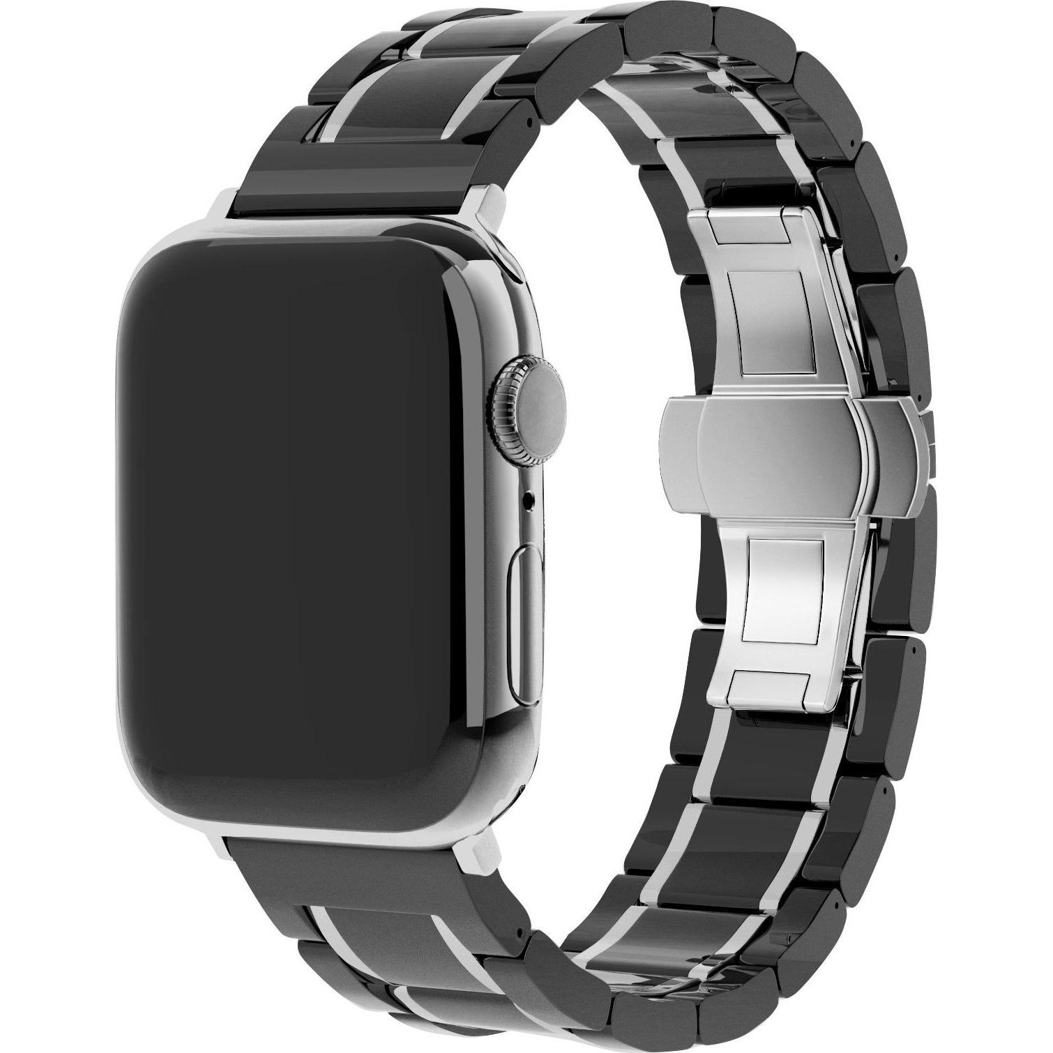 Strap-it Stahlarmband (Edelstahl, Apple Watch), Uhrenarmband, Schwarz, Mehrfarbig, Silber