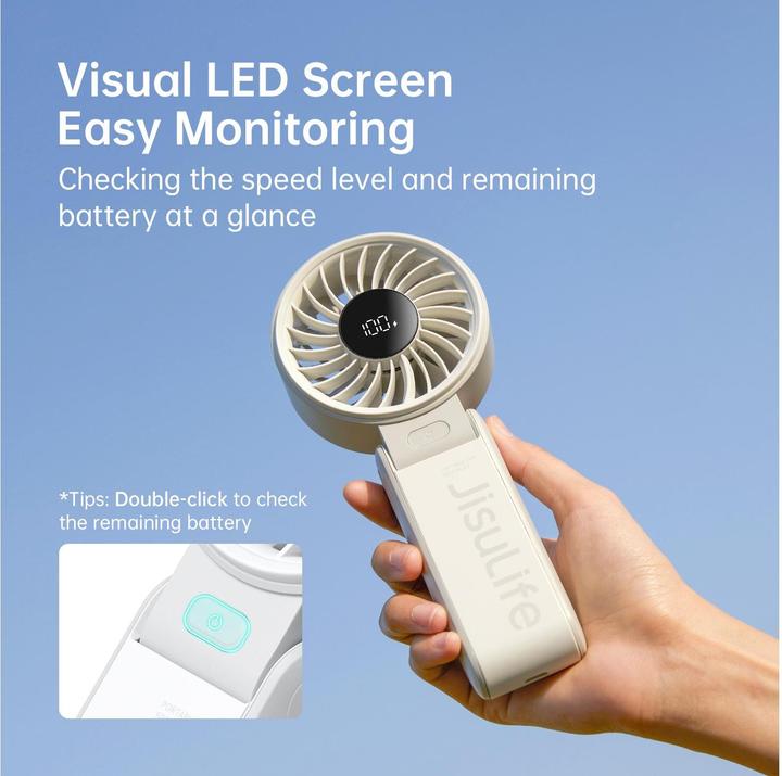 Actual product image Jisulife Mini wentylator Handheld Fan Life7 3600mAh przenośny wiatraczek USB - szary