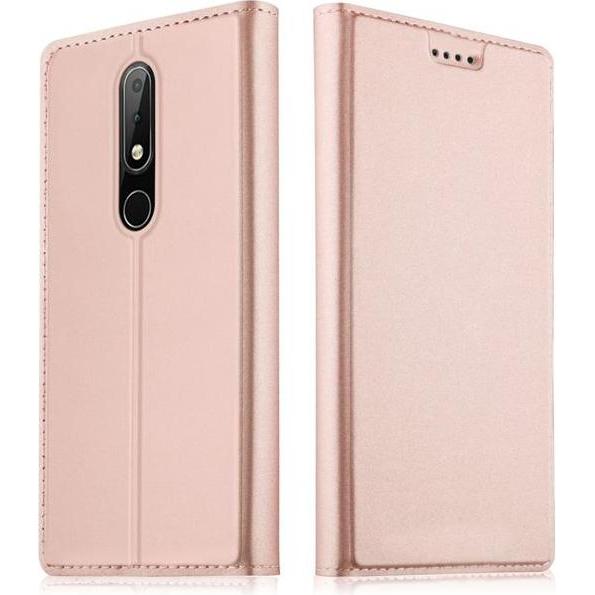 MU Classic Classic Leder Bookcover Series (Nokia 6.1 Plus), Smartphone Hülle, Rosa