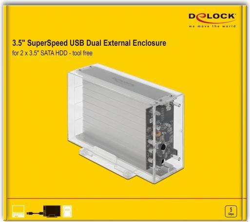 Productafbeelding Delock Externe dubbele behuizing voor 2 x 3,5 SATA HDD met USB Type-C (3.5")