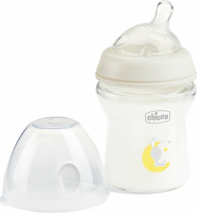 Actual product image Chicco Baby Bottle NATURAL FEELING Glass Teat Silicone Slow Flow UNI 0m+ (150 ml)