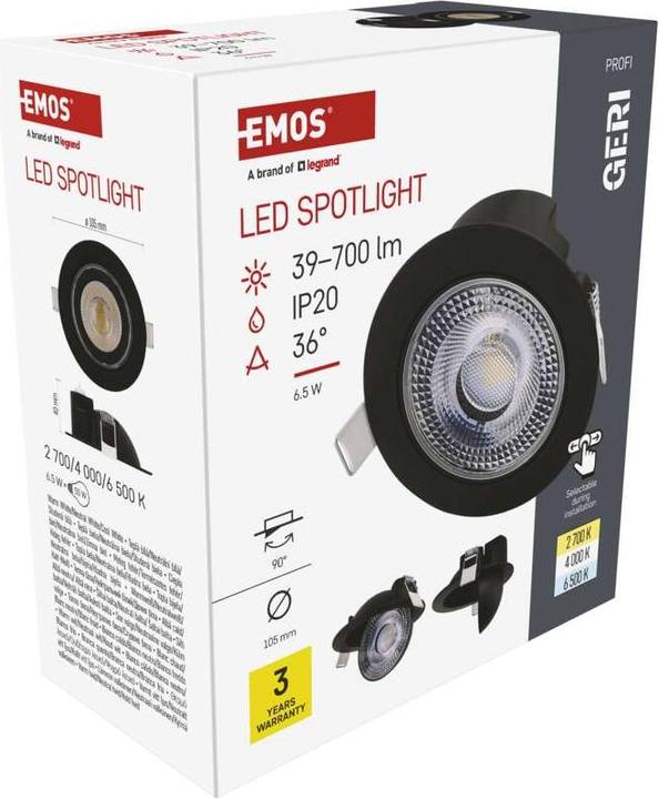 Produktbild Emos LED-Deckenspot GERI 6,5W 780LM IP20 CCT schwarz (700 lm)