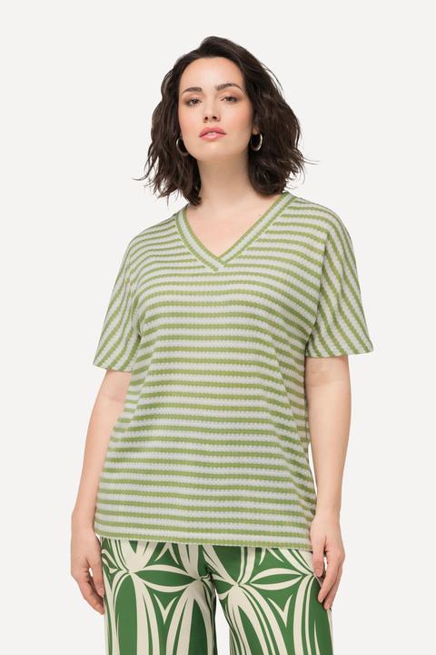 Produktbild Ulla Popken Sweatshirt, Two-Tone, Oversized, V-Ausschnitt, Halbarm (46, 48)