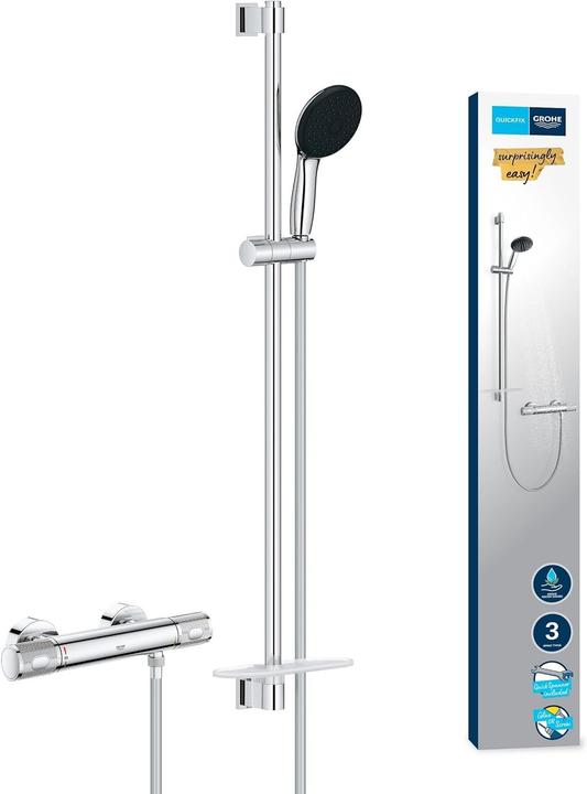 Grohe Precision Feel QuickFix thermostatic shower mixer and Vitalio Start 110 shower rail set, length