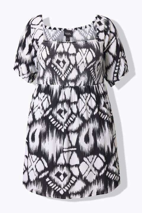 Actual product image Ulla Popken Smocked Patterned Short Sleeve Tunic Blouse (58, 60)